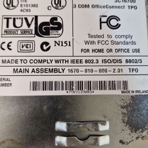 3Com OfficeConnect Hub 8/TPO used, 8-port 10Mbps Ethernet hub