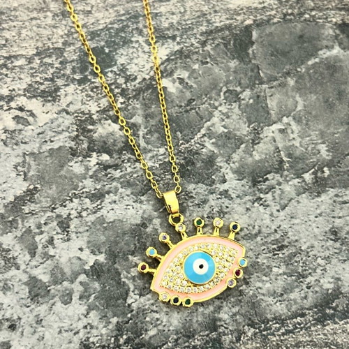 Multicolored Eye Pendant with Zircon from Stainless Gold-Plated Steel