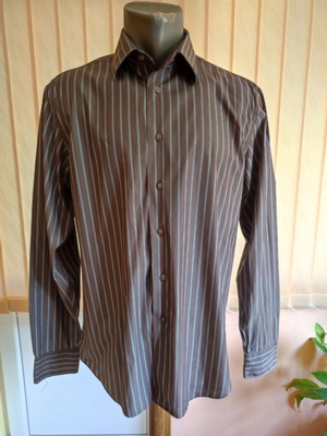 Calvin Klein Striped Slim Fit Shirt Size M like new, brown and blue