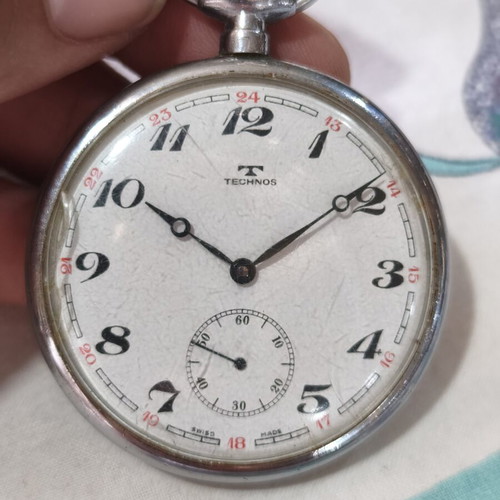 Technos pocket watch used with small crack on glass