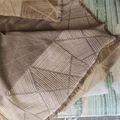 Two sofa throws used, double-sided cotton 80%, beige and light blue