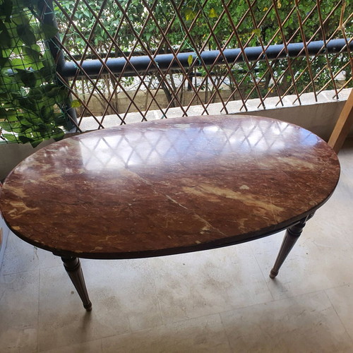 Vintage wooden table with marble top, 60-70s