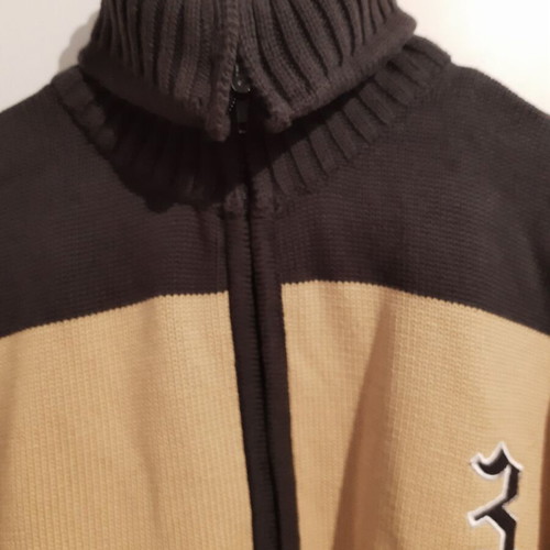 3Guys knitted cardigan with zipper size Large like new, black and beige