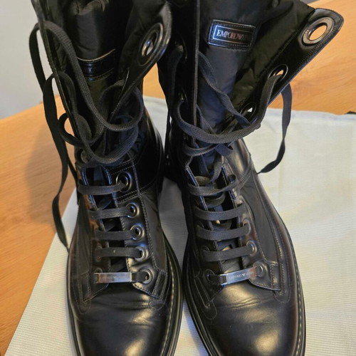 Emporio Armani Combat Boots like new, black leather, vintage style