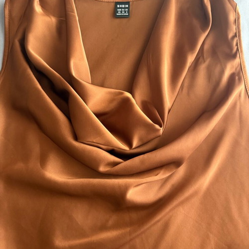 Shein satin drape top XS like new, ochre shade