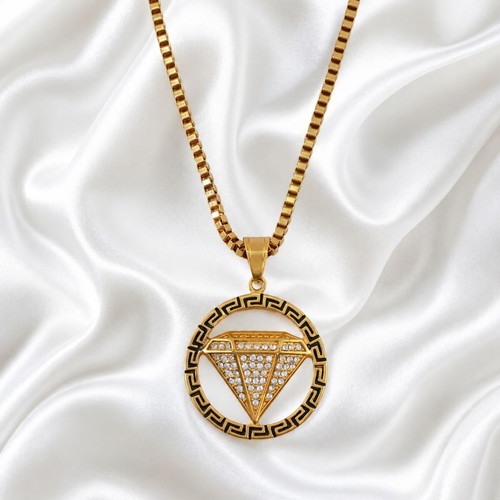 Steel necklace with Venetian chain and crystal pendant new
