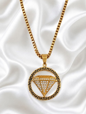 Steel necklace with Venetian chain and crystal pendant new
