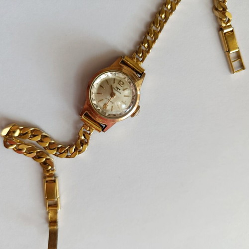 Technos vintage women's wristwatch 17 rubis used, gold tone