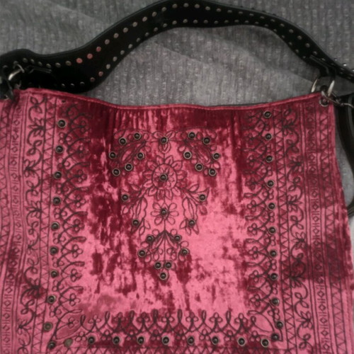 Velveteen bag with studs like new, missing two black studs