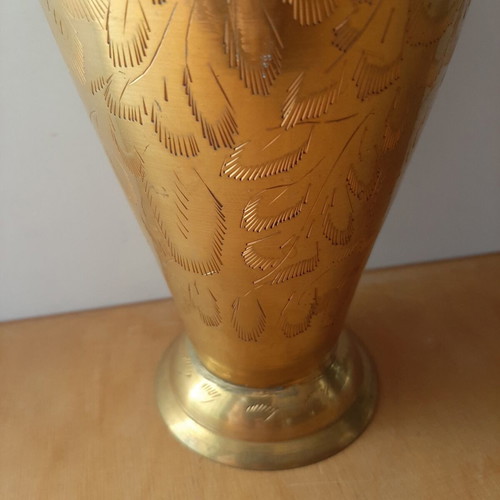Large vintage brass carved vase like new