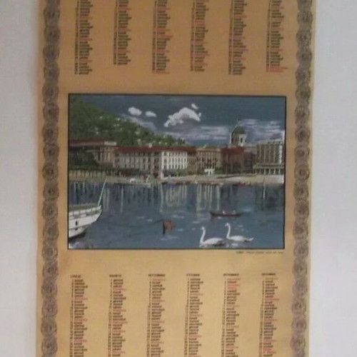 Italy Vintage 1974 Silk Wall Hanging Calendar used