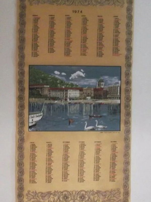 Italy Vintage 1974 Silk Wall Hanging Calendar used
