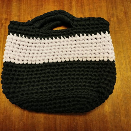 Handmade knitted bag A To Z Greek new, black-white cotton yarn