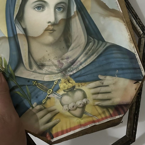 Αποτύπωμα Ιερού Καρδιάς Ιησού και Μαντόνα εποχής Βικτωριανής, σετ δύο