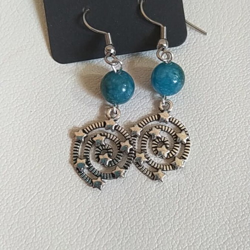Handmade earrings with blue apatite and steel hoops, new