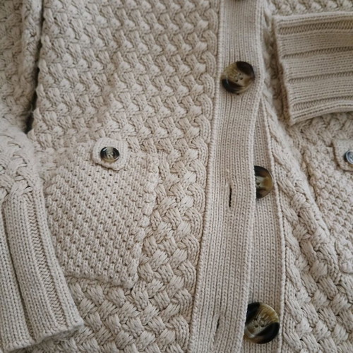 Long knitted cardigan like new, beige, warm with large collar