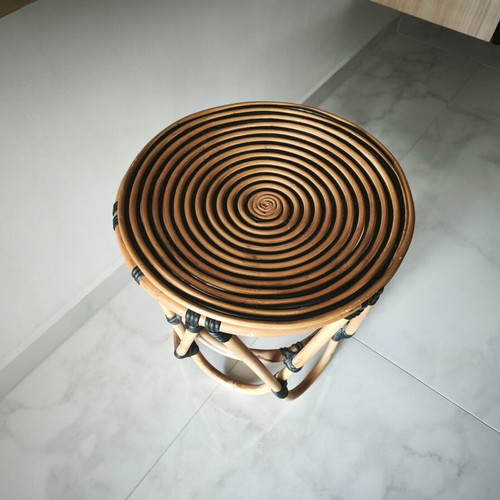 Bamboo stool like new, brown with black details