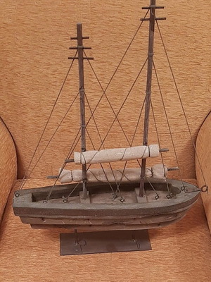 Wooden handmade ship used, height 50cm, length 42cm
