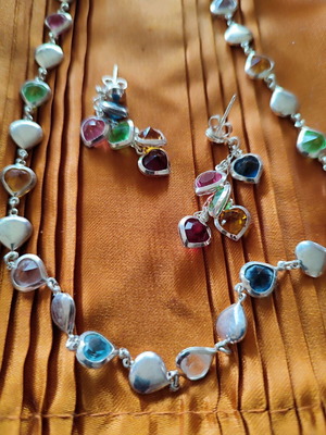 925 Silver Set with Multicolored Semi-Precious Stones Like New