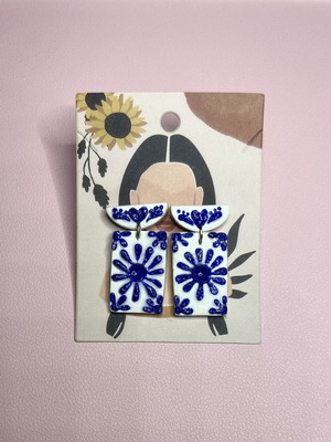 Handmade polymer clay earrings blue and white new