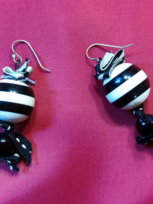 Handmade earrings black and white candy stripes like new