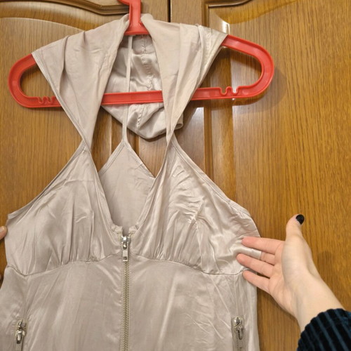 Mini satin women's formal dress silver like new with zipper and hood