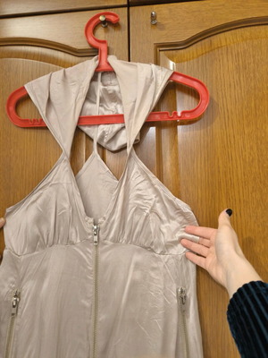 Mini satin women's formal dress silver like new with zipper and hood