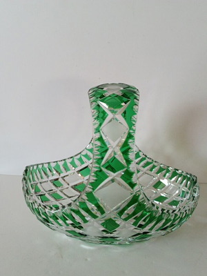 Vintage Bohemia crystal basket emerald green