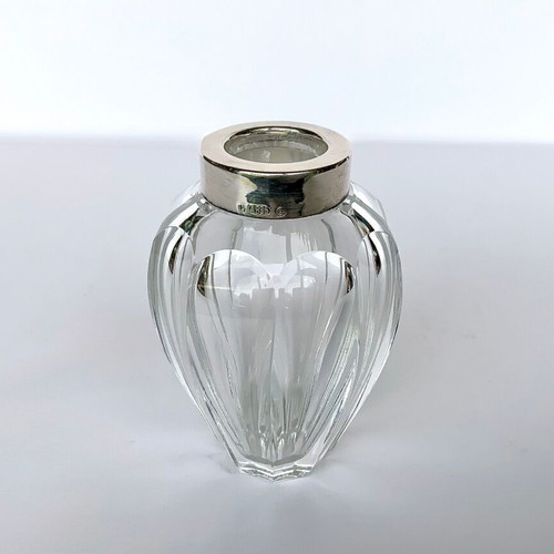 Crystal Miniature Vase with Silver Rim 835 like new