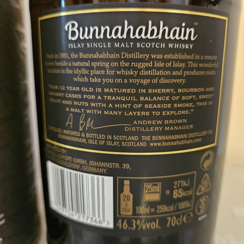 Bunnahabhain 12yo Islay Single Malt whisky new 700ml