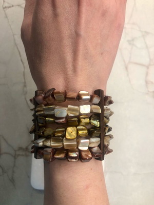 Boho wide bracelet like new with natural shells and wood