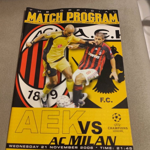Official Match Program AEK Milan 1-0 σαν καινούργιο
