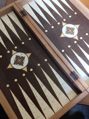 Backgammon box used, large wooden without dice and checkers