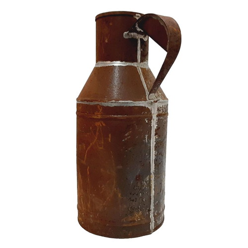 Vintage tin milk jug used, rustic farmhouse decor