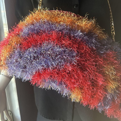 Handmade knitted shoulder bag with chain, colorful, made to order