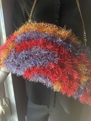 Handmade knitted shoulder bag with chain, colorful, made to order