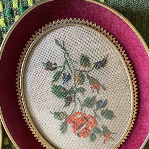 Vintage set of 2 decorative embroidered frames with velvet border like new