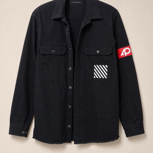 Black men's jacket with unique back print, size M