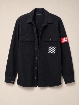 Black men's jacket with unique back print, size M