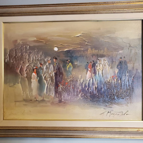 Apovrado Stin Exohi Oil Painting like new with gold-silver embossed texture