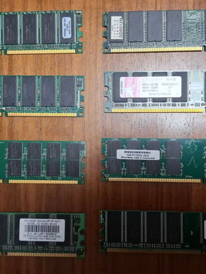 Κάρτες μνήμης RAM DDR vintage μεταχειρισμένες, σετ 8 τεμαχίων 128 MB έως 1 GB