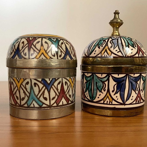 Handmade ceramic jars set of 2 like new with Moroccan aesthetic