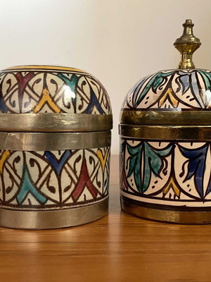 Handmade ceramic jars set of 2 like new with Moroccan aesthetic