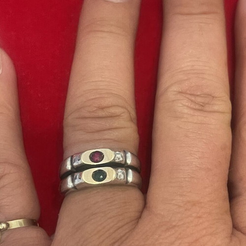Silver gold 925 585 ring with ruby and emerald used, size 54
