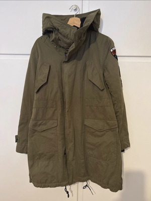 Replay long jacket with hood and fur lining, size S