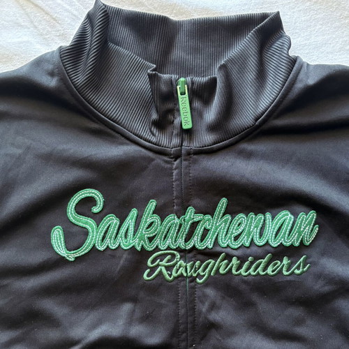 Reebok Saskatchewan Roughriders football zip-up jacket, black and green, XL