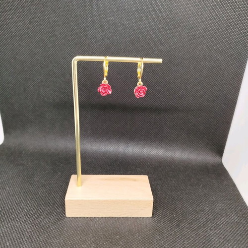 Handmade hypoallergenic earrings hoops with red roses new