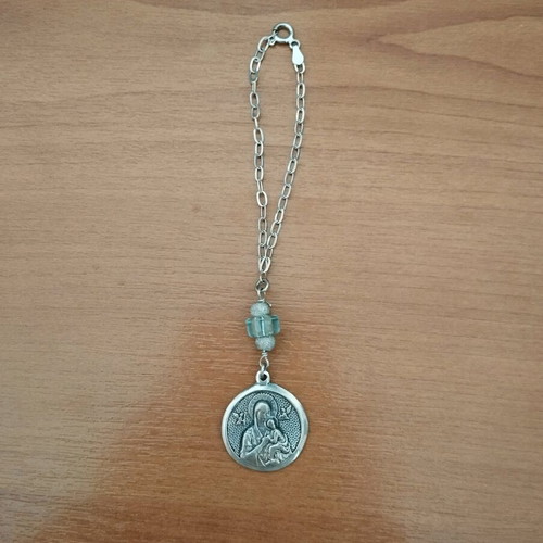 Silver charm new with Virgin Mary, Saint Christopher and blue stone