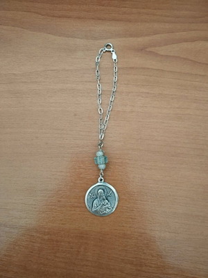 Silver charm new with Virgin Mary, Saint Christopher and blue stone