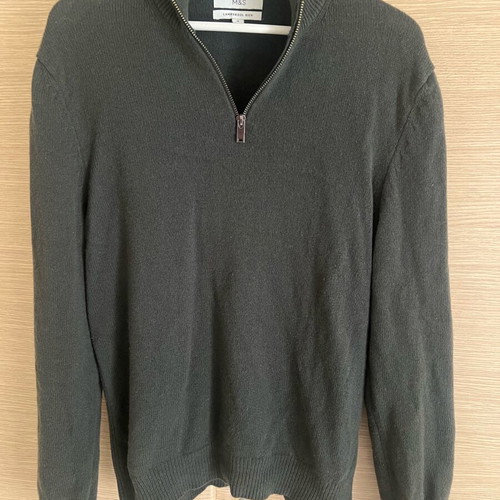 Marks and Spencer wool half zip sweater used, green, size M